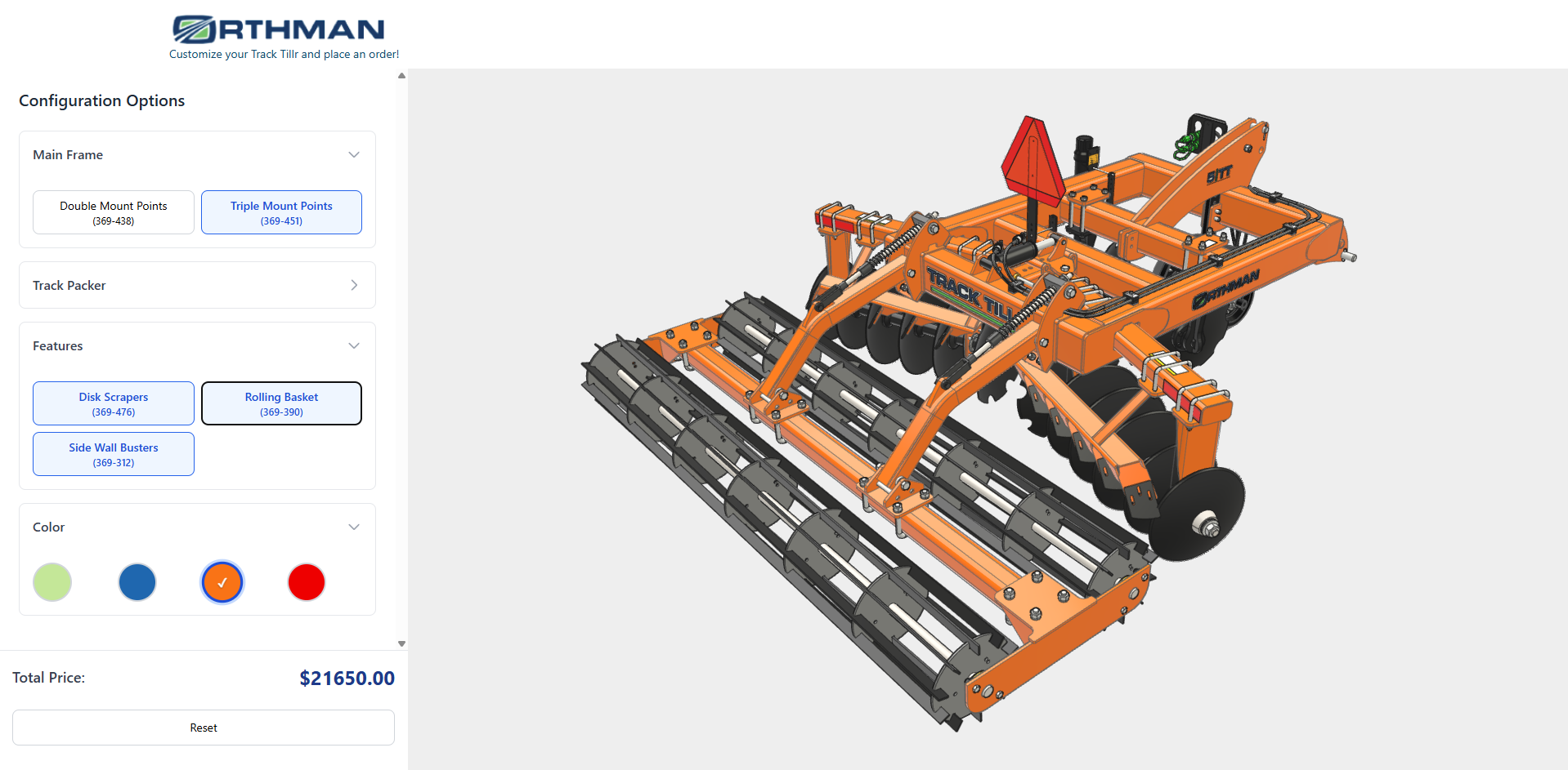 Screenshot of 3D product visualization configurator