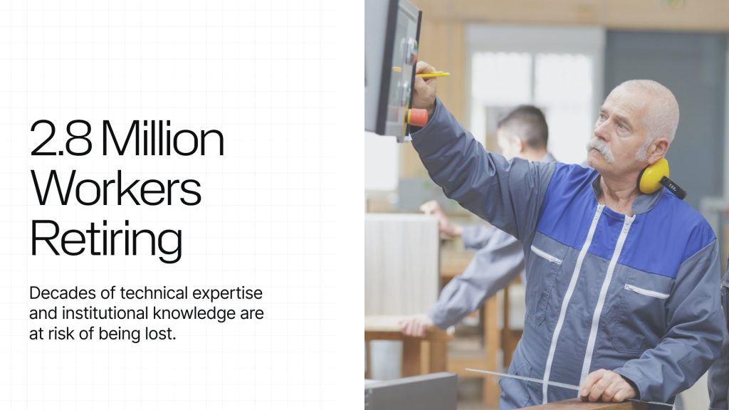 Nearly 2.8 million manufacturing workers are aging out of the workforce, taking decades of technical and operational experience with them.